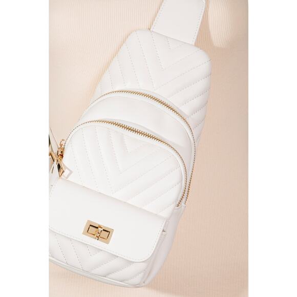 Fame Handbags - Faux Leather Sling Bag - Ivory